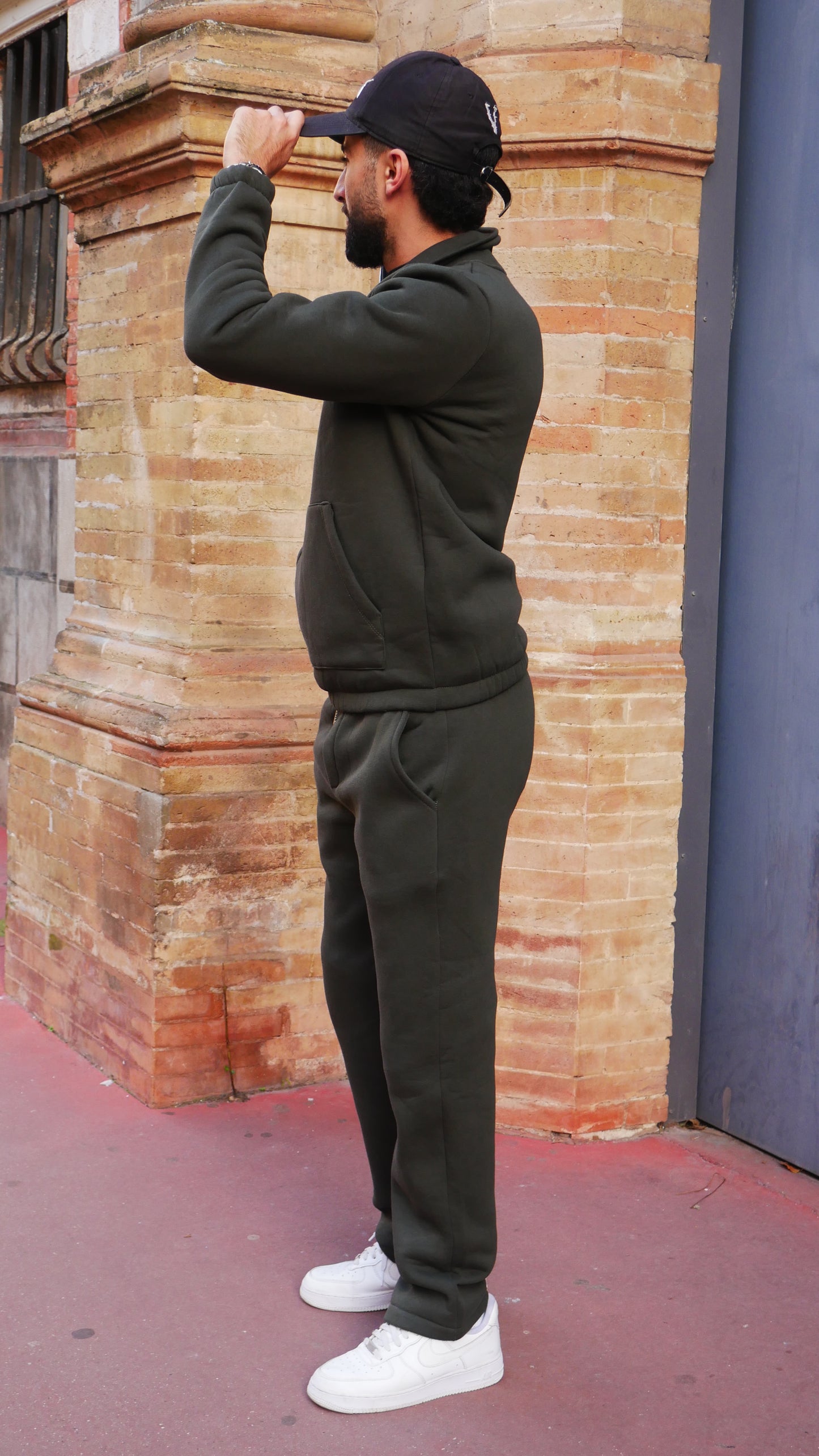 High Neck Casual Jogging Set - Khaki