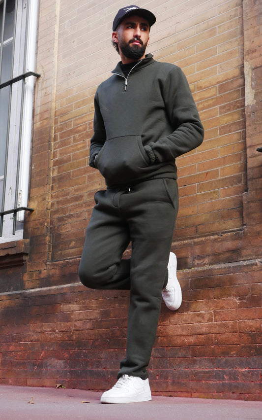 High Neck Casual Jogging Set - Khaki