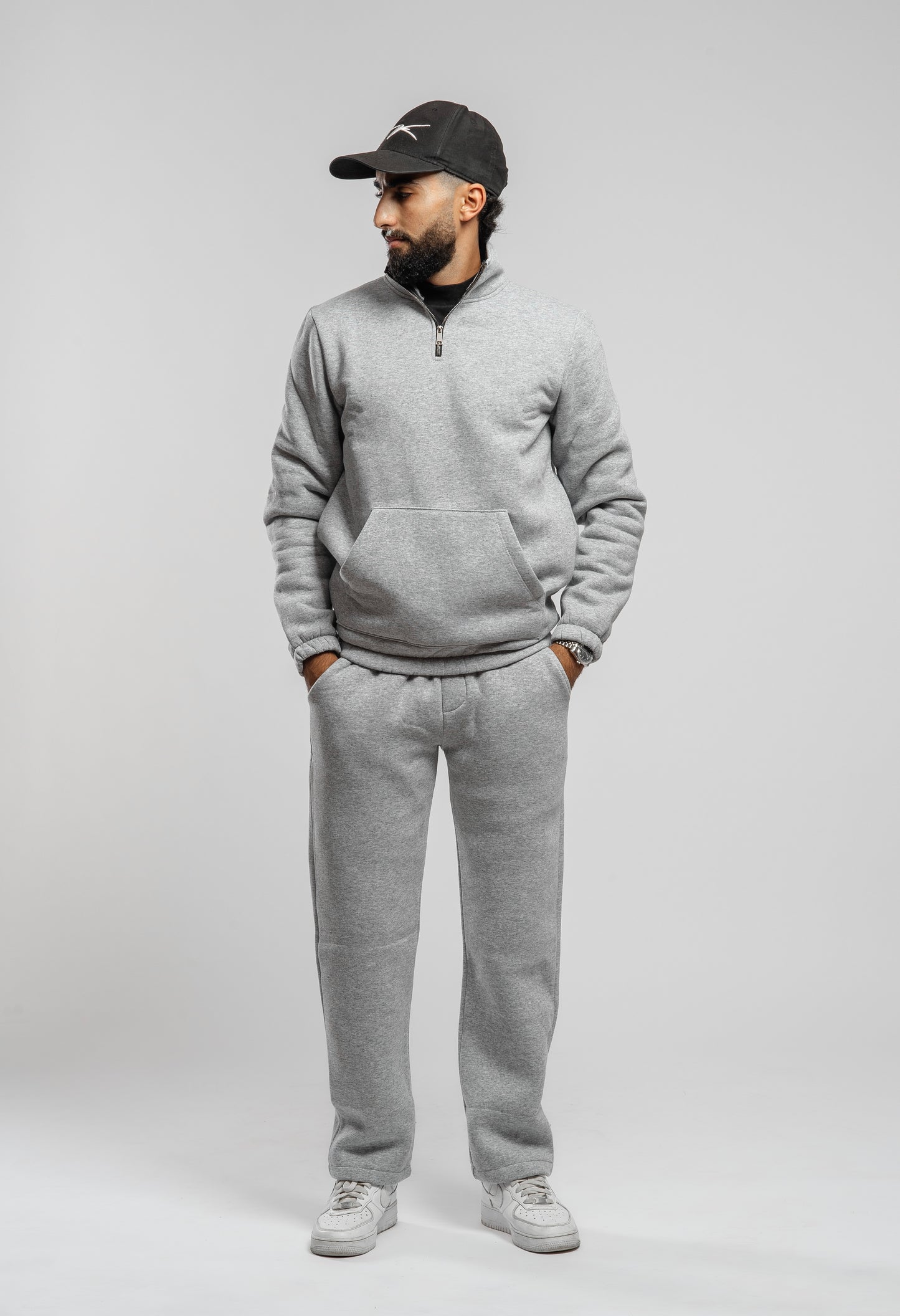 High Neck Casual Joggers - Gray