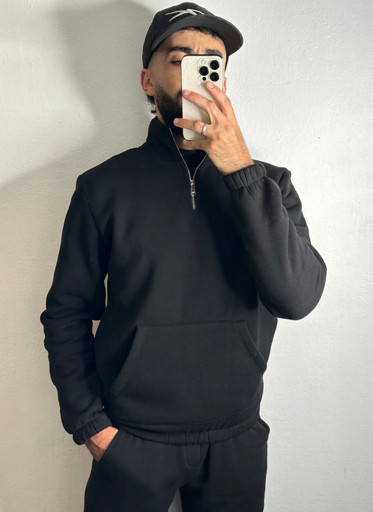 High Neck Casual Joggers - Black