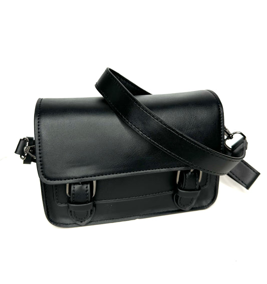 Bolso bandolera de piel - Negro