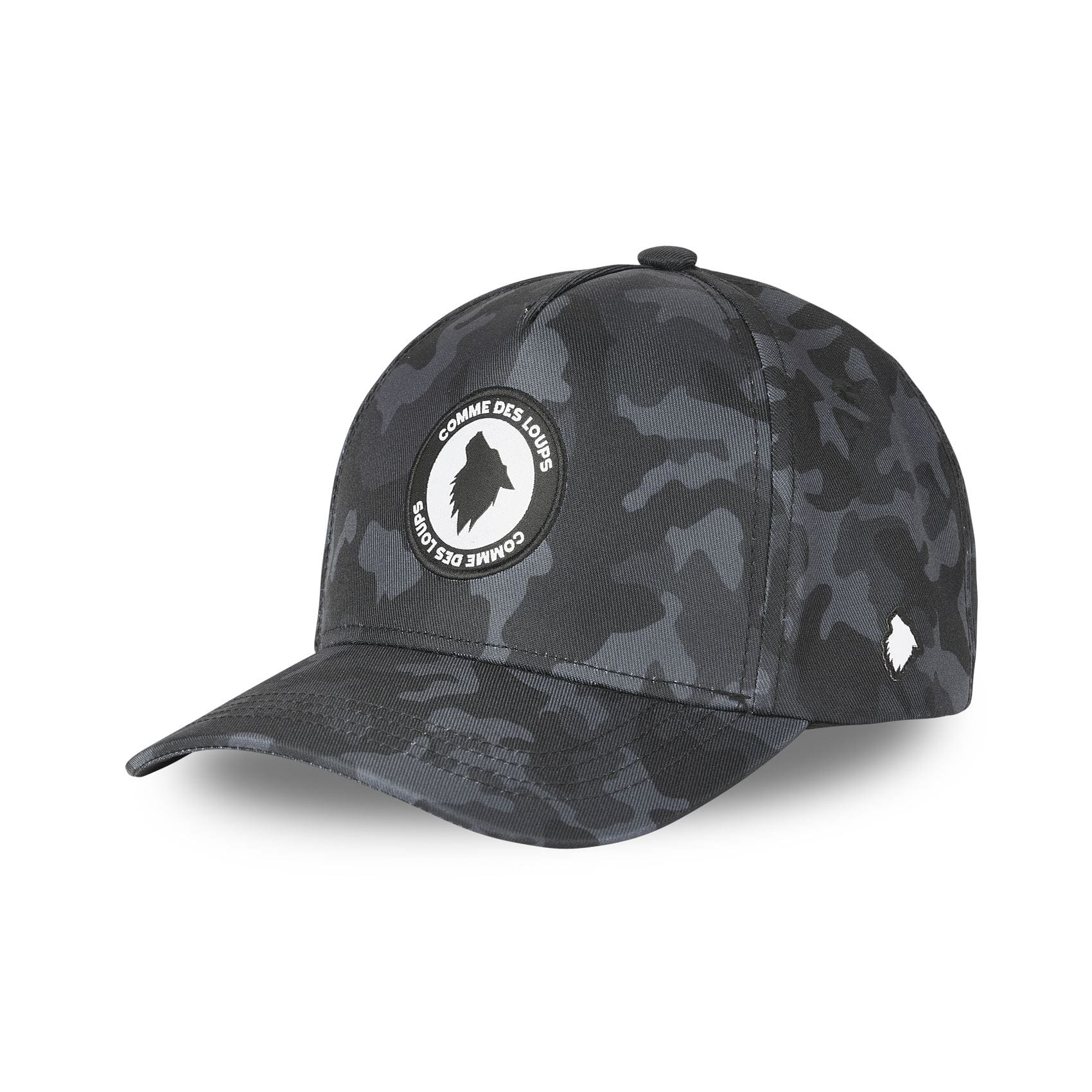 Casquette 'comme des loups' camouflage avec logo cercle de Line White - style audacieux et contrasté.